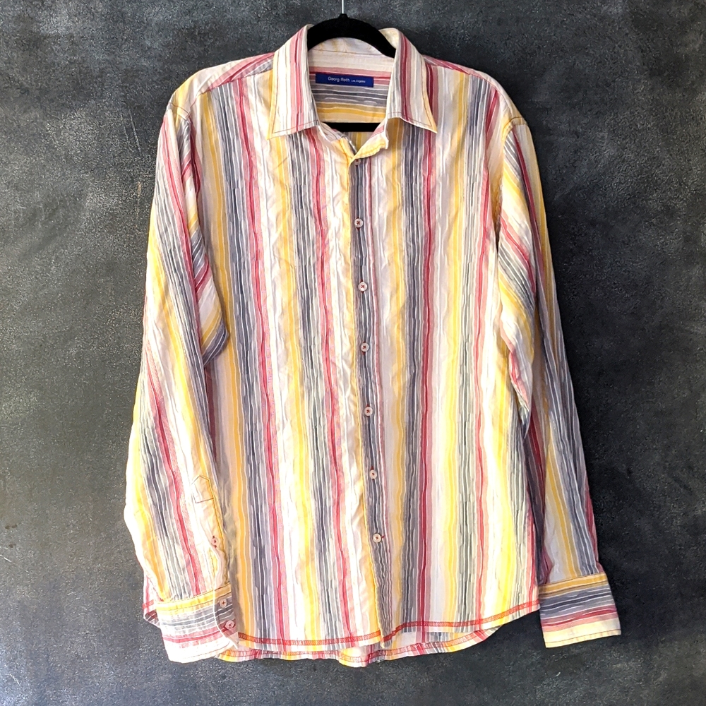 Georg Roth Long Sleeve Casual Textured Flip Cuff Button Down Shirt